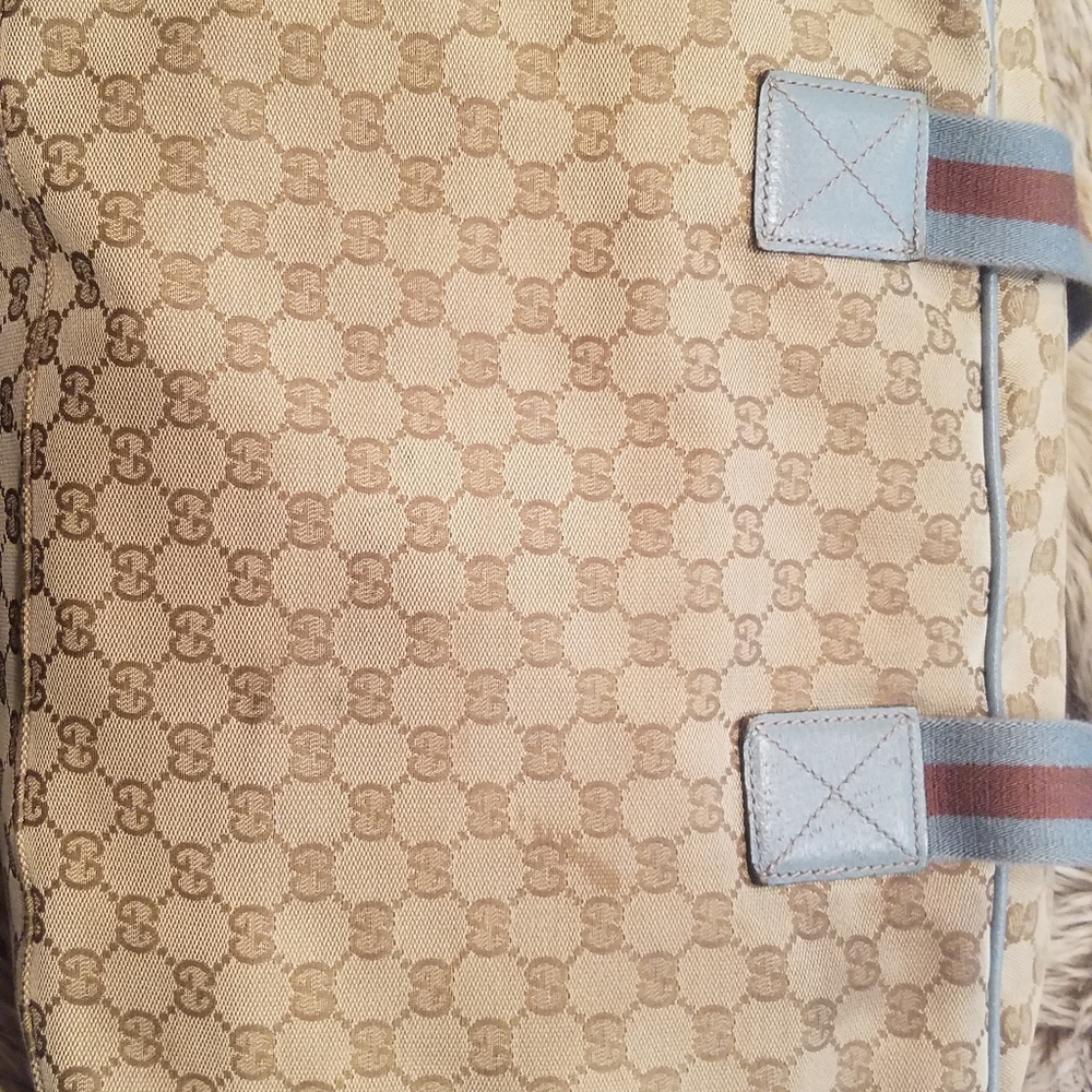 Gucci Monogram Web Carry on Travel Duffle Vintage Canvas w/Blue leather - Picture 6 of 16